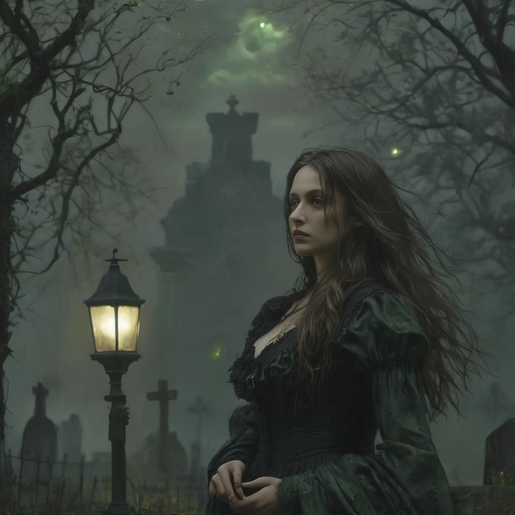 Ethereal Ghost Woman in Cemetery, Gothic Surrealism