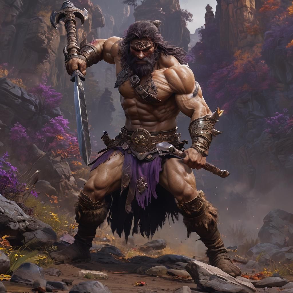 Barbarian Battle in Dark Fantasy Style