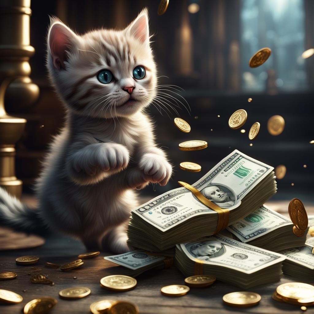 Kittens Playfully Interact with Money