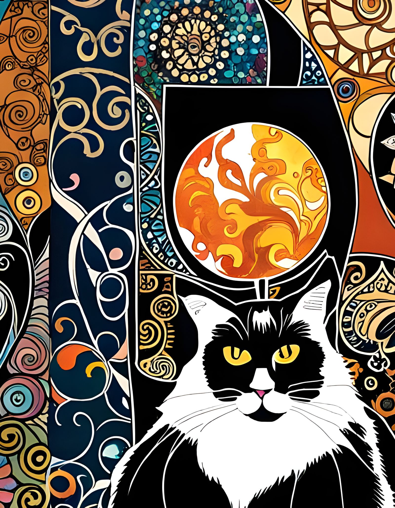 Black Cat in Collage Style with Iridescent Details