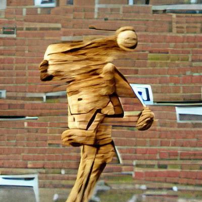 Wooden Figure Breaking Apart in Wind