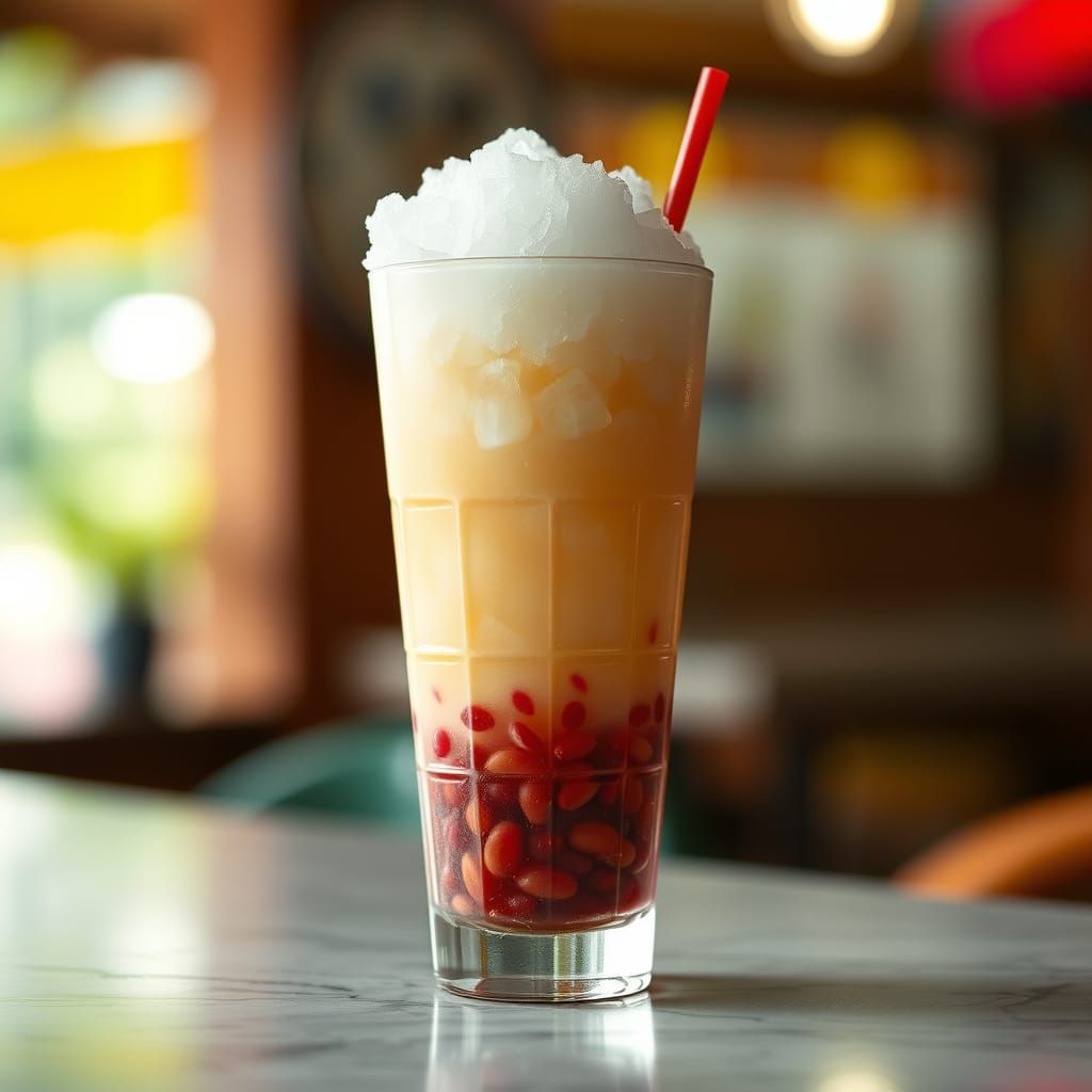 Photorealistic Iced Kerchang Drink with Bokeh