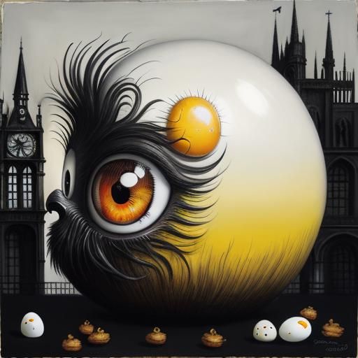 Surreal Portrait with Giant Eyes in Urban Gothic Style