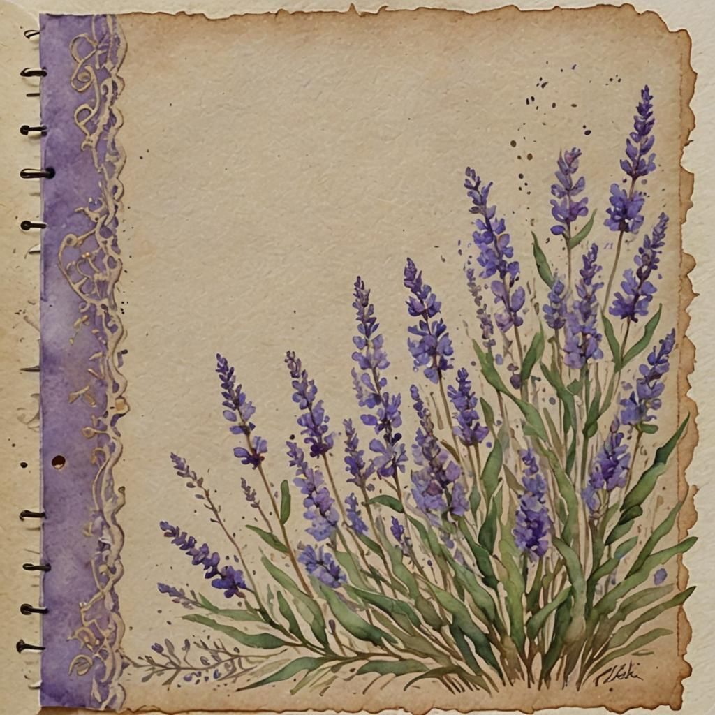 Lavender Watercolor Junk Journal Page with Writing Area