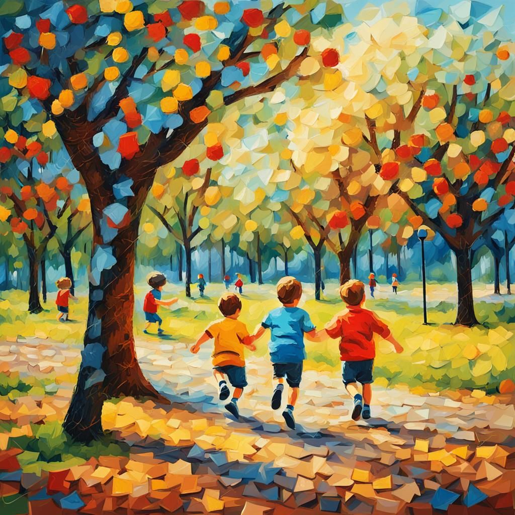 Children's Day in the Park, Impasto Painting