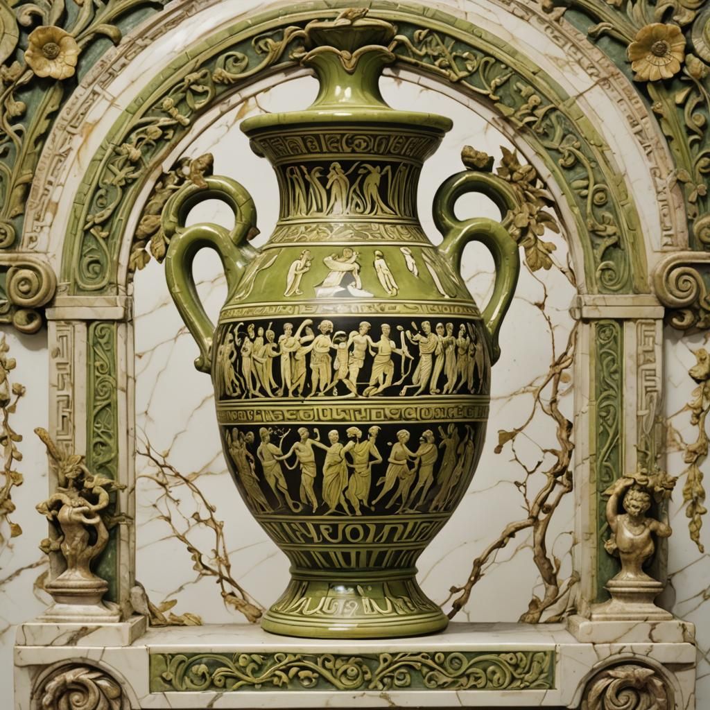 Greek Amphora Vase with Marbled Glaze