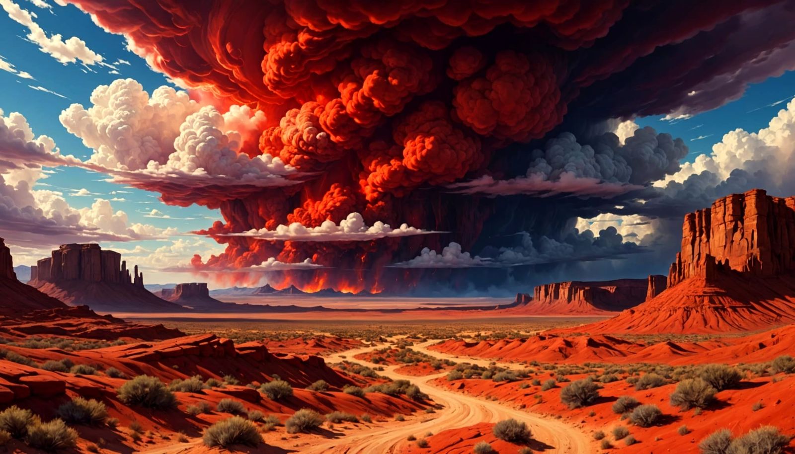 Crimson Tempest Expressionist Clouds Over Desert