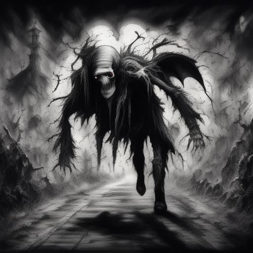 Demon Emerges from Tormented Body in Sketch Style