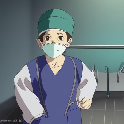 Scrub Nurse Helping Surgeon: Anime-Style Illustration