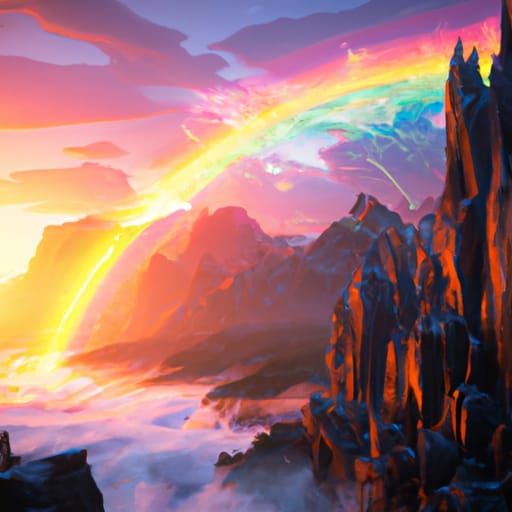 Fantastical Rainbow Sunset in Detailed Matte Painting