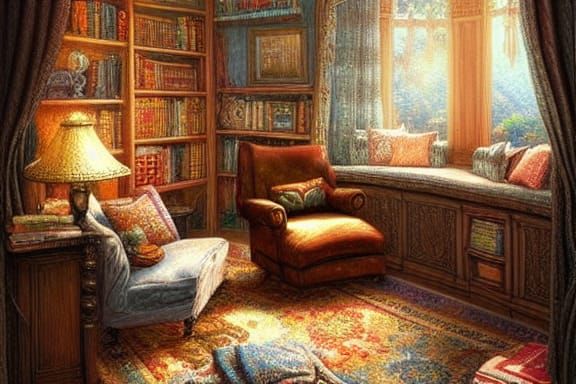 Cozy Fantasy Reading Nook Illustration