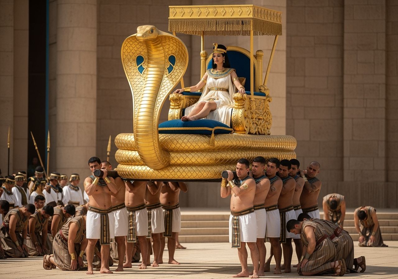 Regal Egyptian Queen on a Cobra Throne