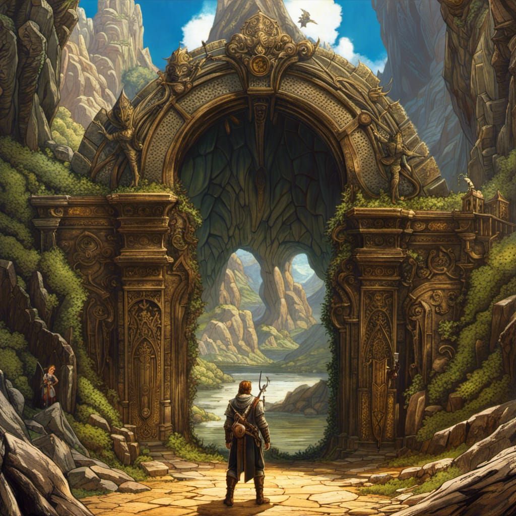 Fantasy Adventurer and Portal, in Abstract Style
