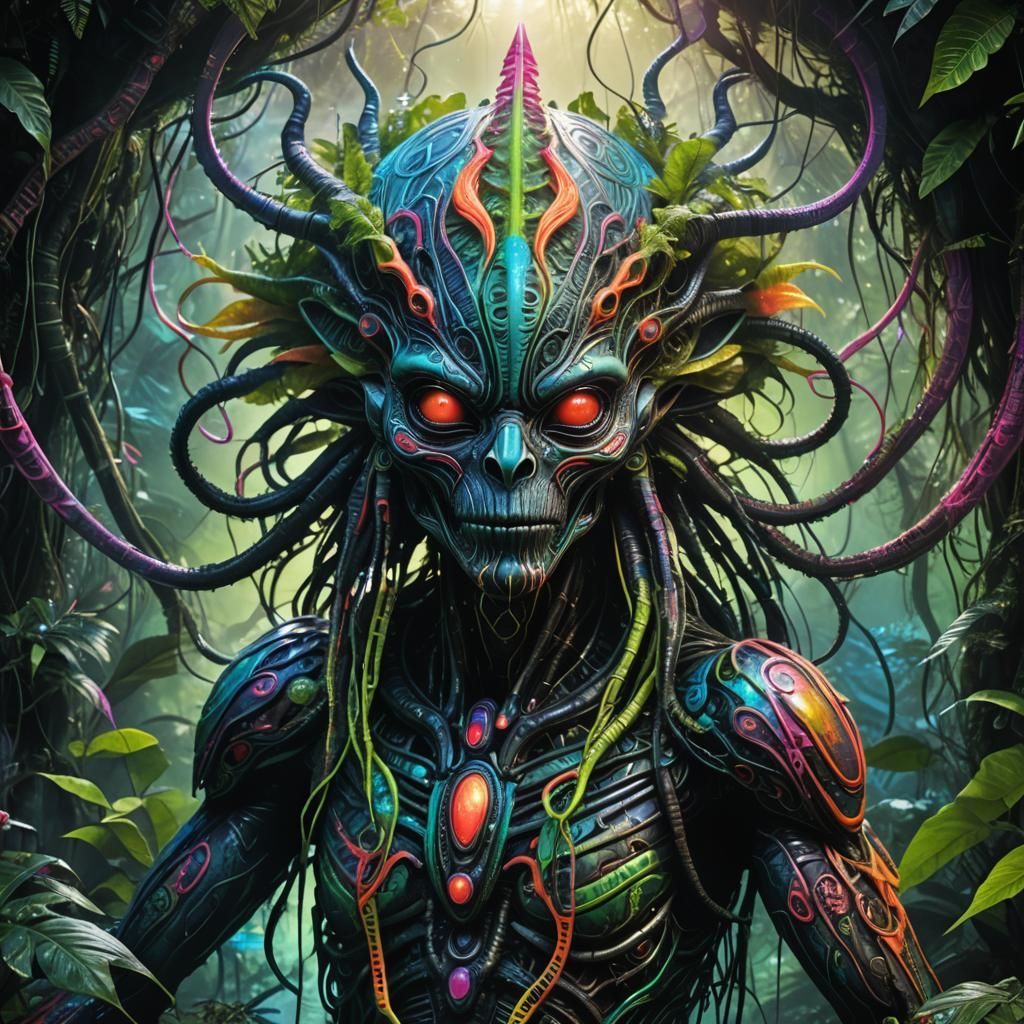 Surreal Alien Emerges from Jungle Portal