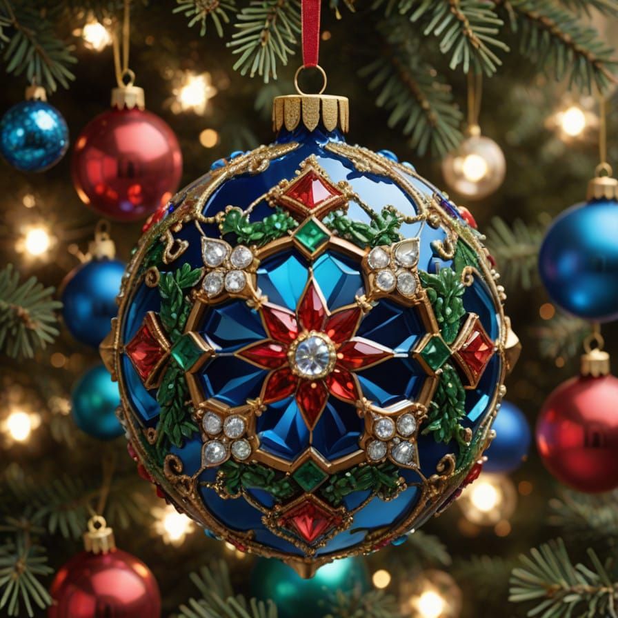 Sapphire and Diamond Christmas Ornament in Vibrant, Hyperrea...