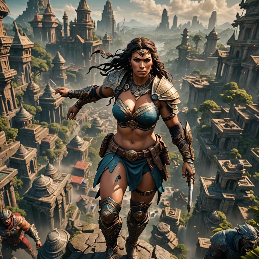 Amazon Giantess Warrior: Detailed Matte Painting
