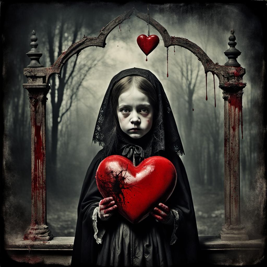 Gothic Valentine With Bloody Heart: Impasto Photography