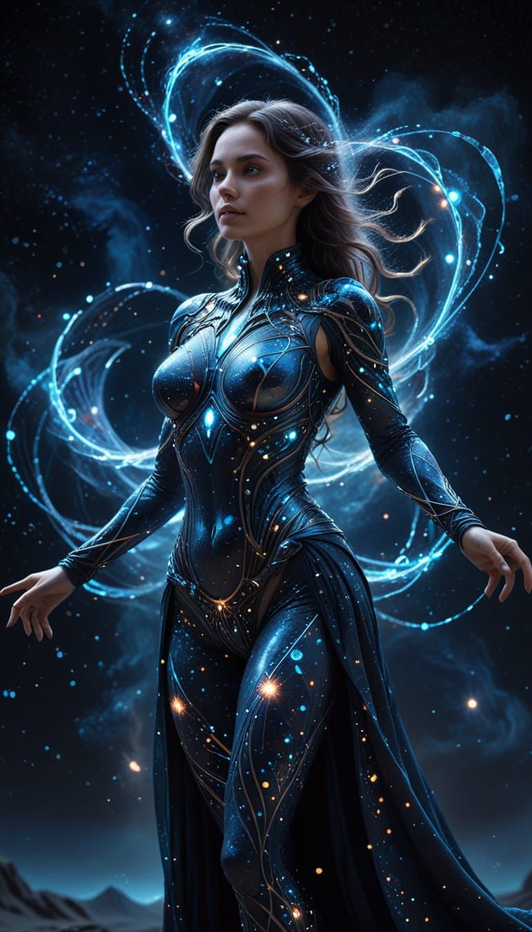 Cosmic String Theory Woman in Starry Expanse Concept Art