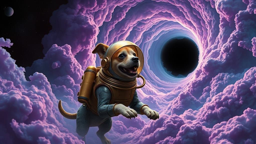 Dog's Desperate Escape From Black Hole: Sci-Fi Art