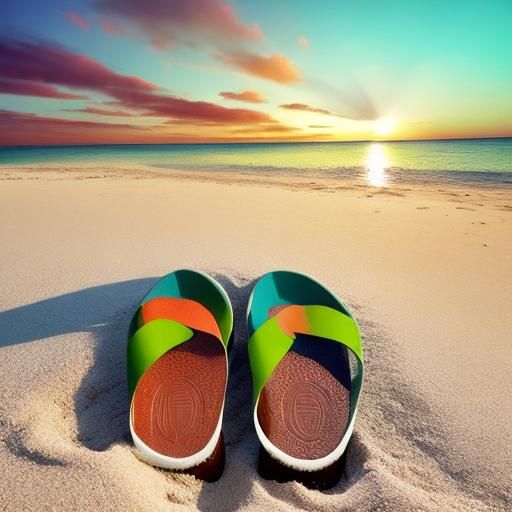 Green Sandals on White Sand: Abstract Art