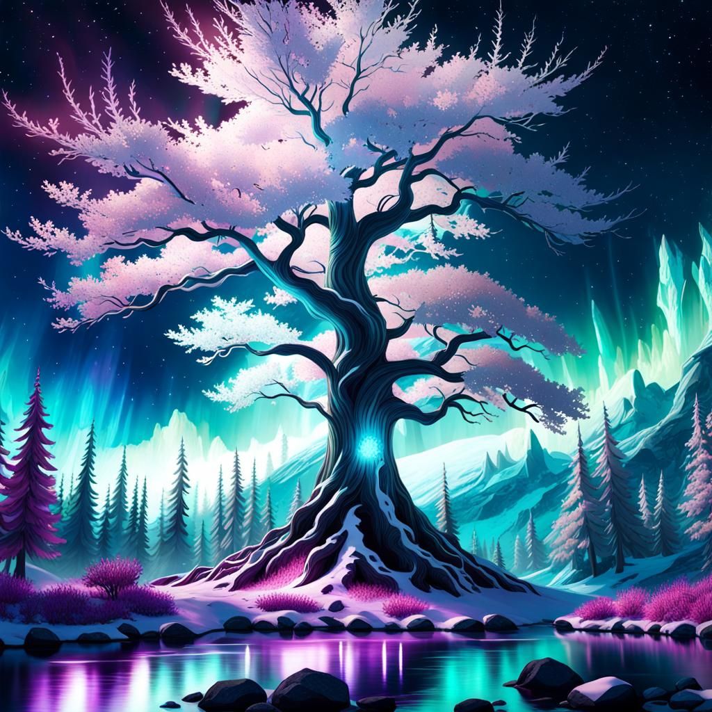 Bioluminescent Tree with Luminous Aura