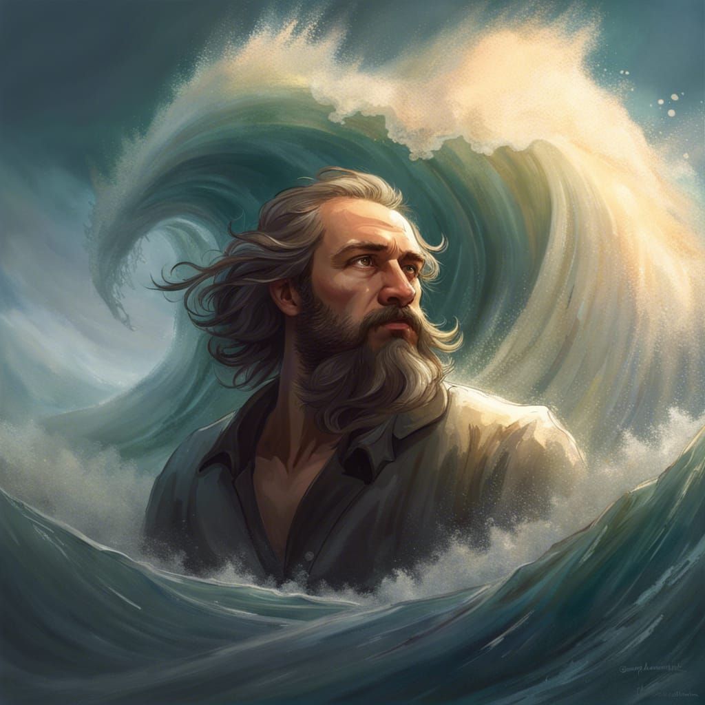 Dramatic Tsunami Wave Crashing Over Tiny Boat