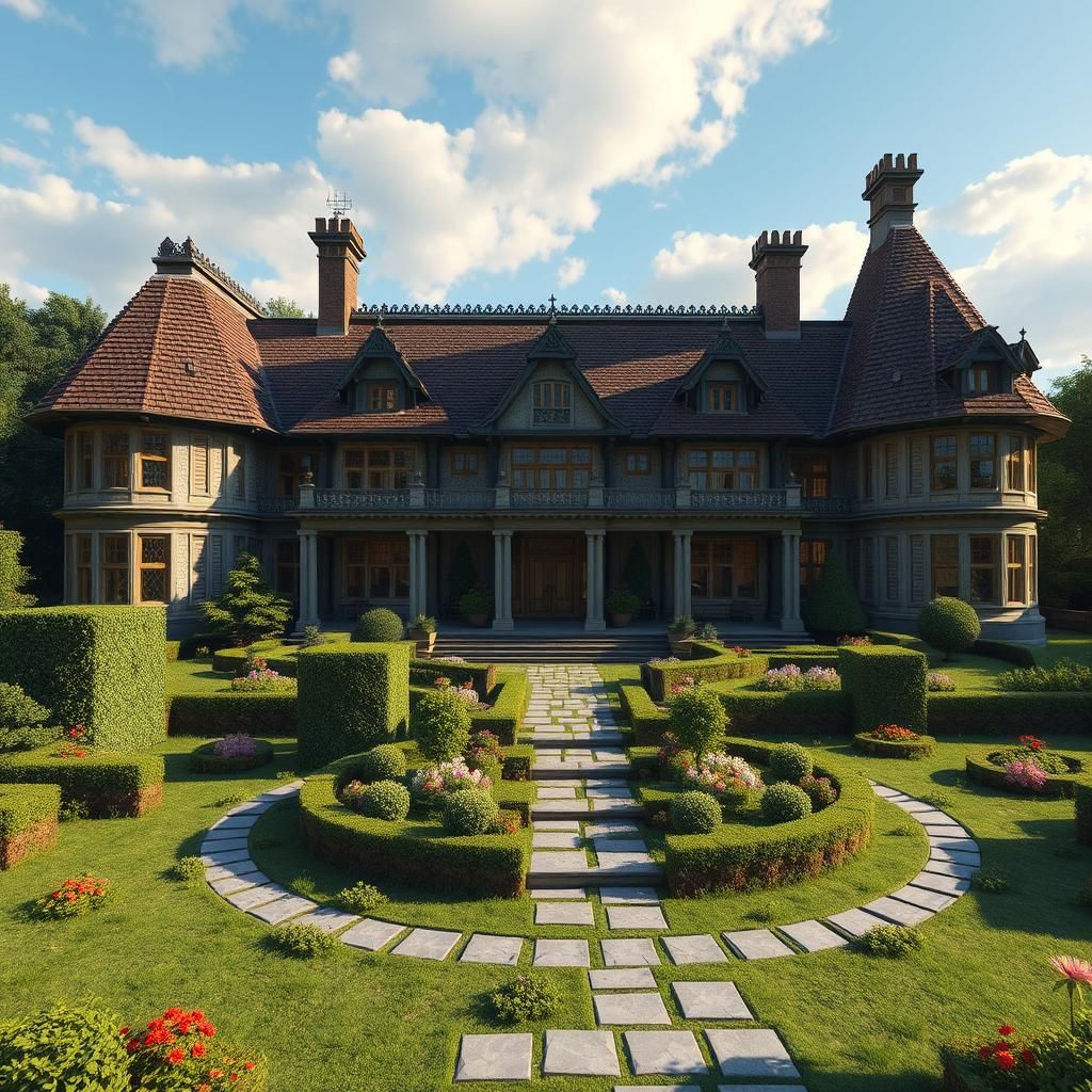 Minecraft Mansion with Huge Garden in 3D