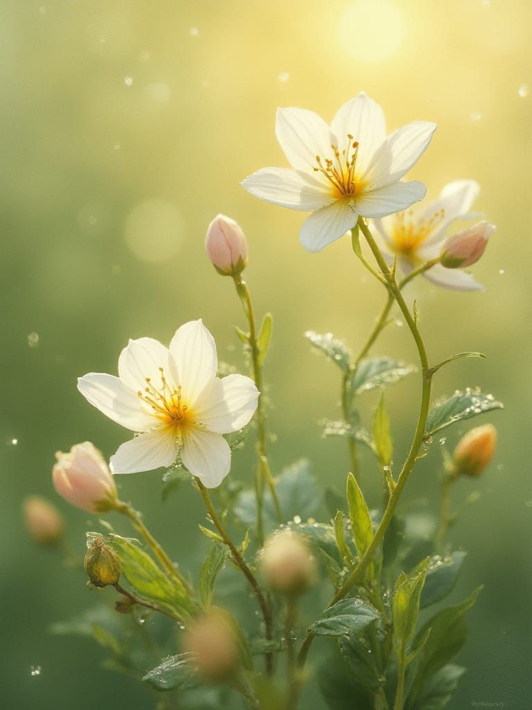 Delicate Primrose Blooms in Impressionist Light