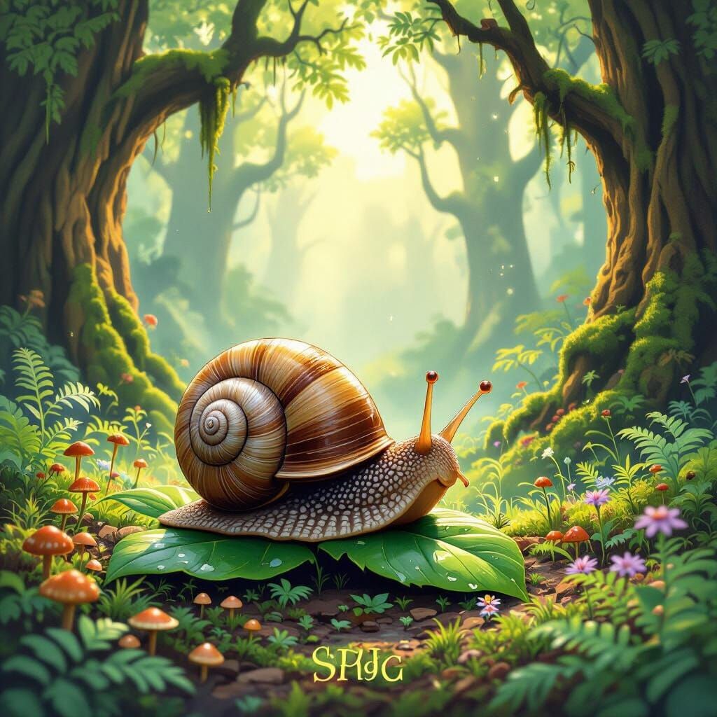 Ghibli-esque Snail in a Magical Forest