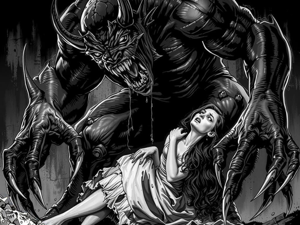 Gothic Woman at the Edge of a Dark Abyss