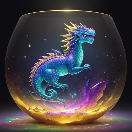 Dragon in Jewel Box: Luminous Cosmic Illustration