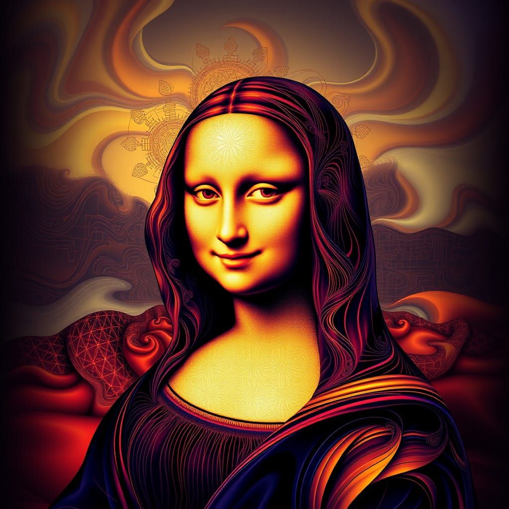 Enigmatic Abstract Portrait in Escher-Inspired Fractal Style