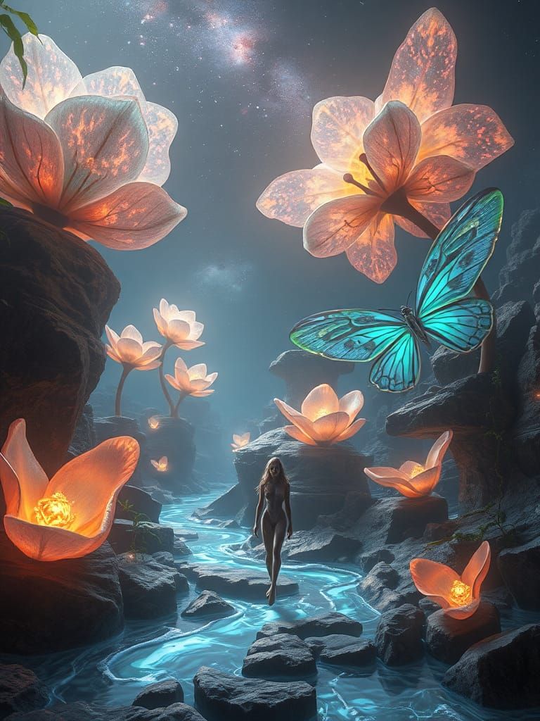 Surreal Cosmic Garden in Bioluminescent Bloom