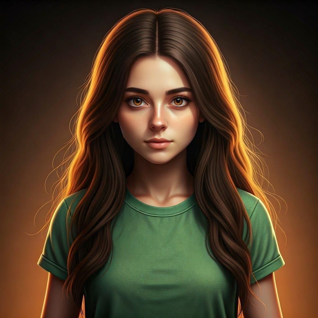 Girl with Brown Hair Portrait in Art Nouveau Style