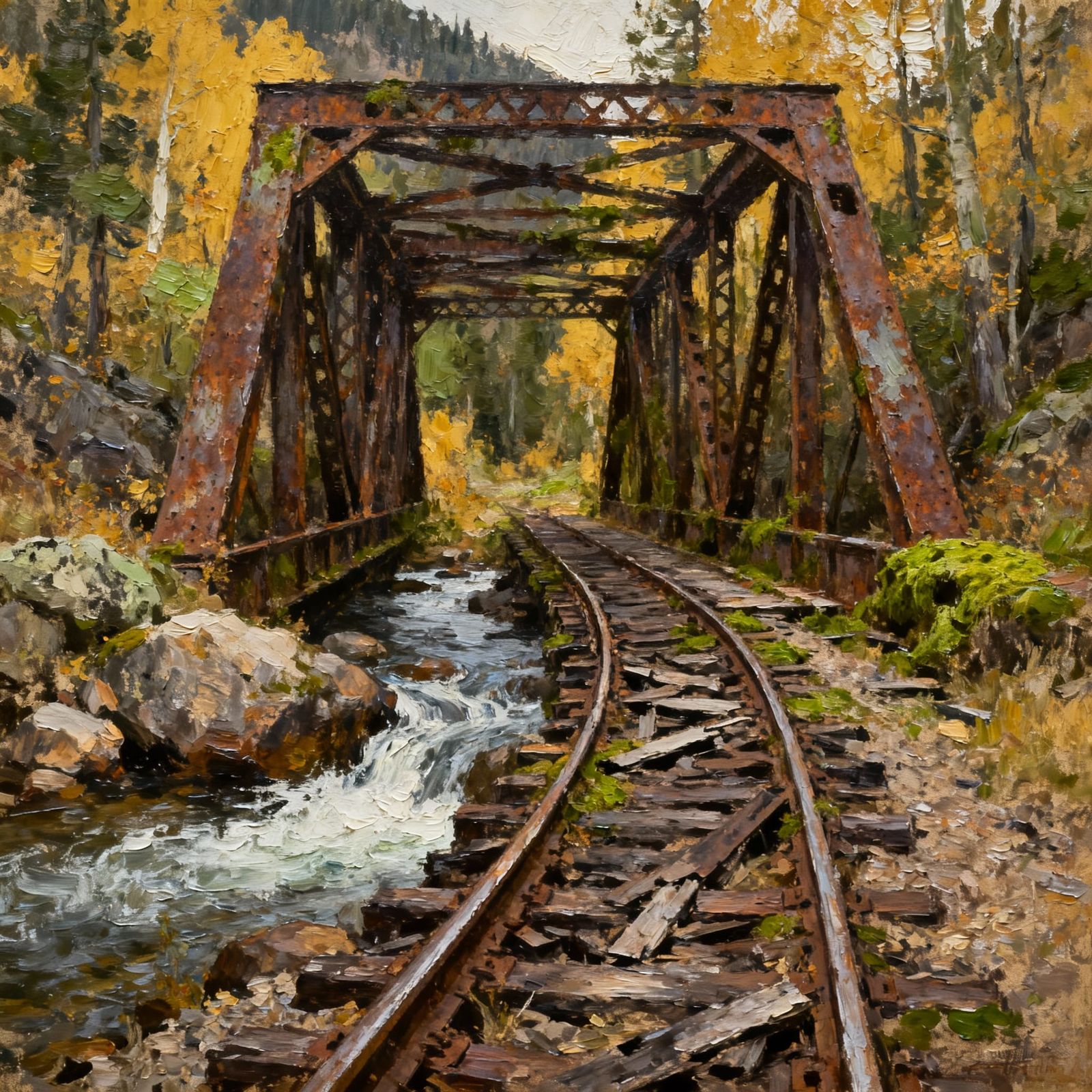 Rusted Railway Bridge in Fall Colorado Rockies