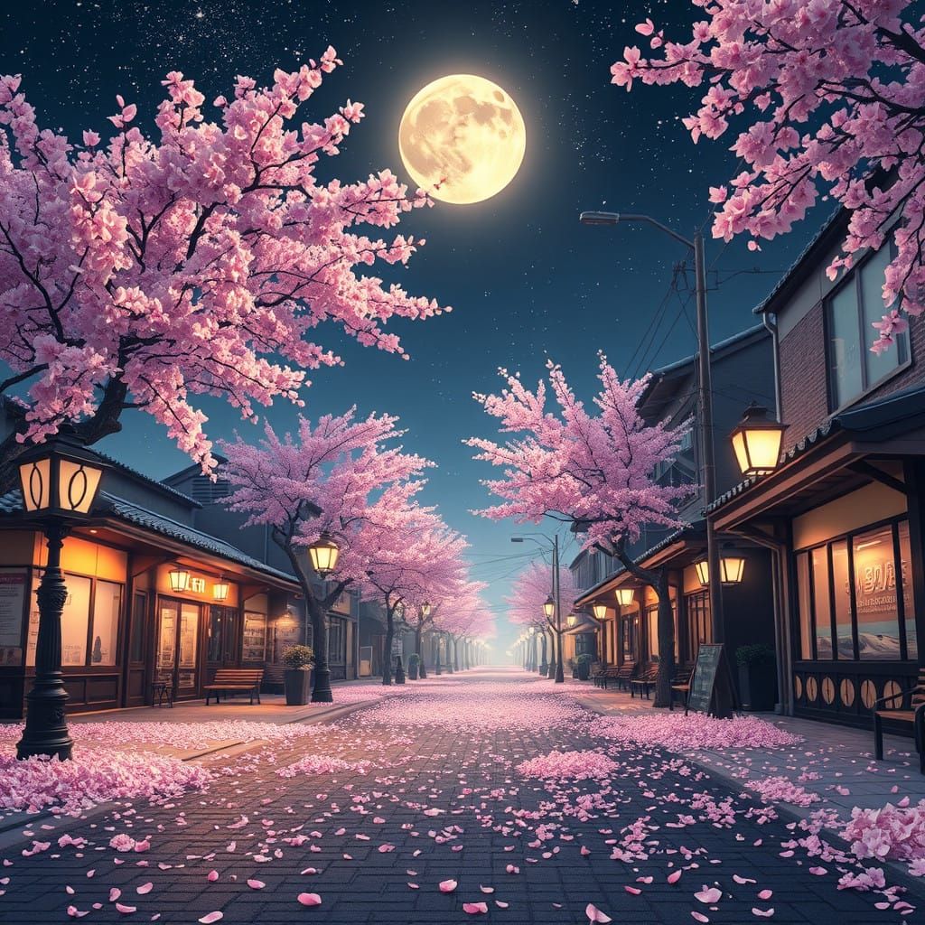 Surreal Cherry Blossom Scene in Whimsical Anime Style