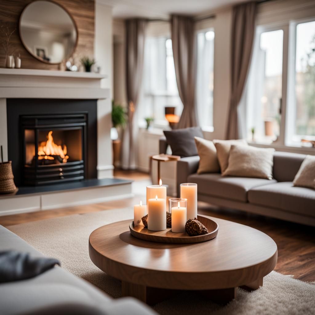 Cozy Living Room with Fireplace, Professional Photography