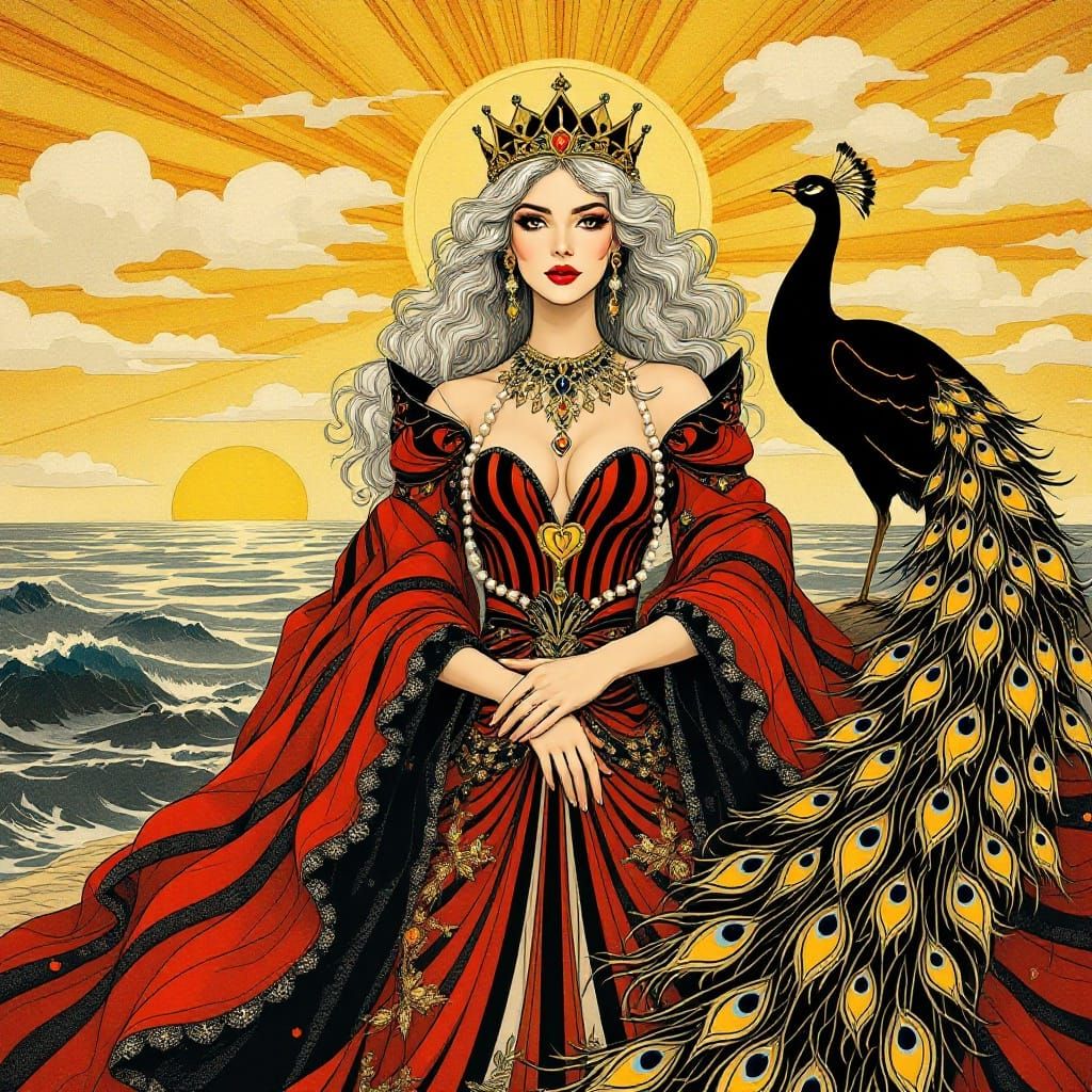 Regal Queen Adorned in Art Nouveau Elegance