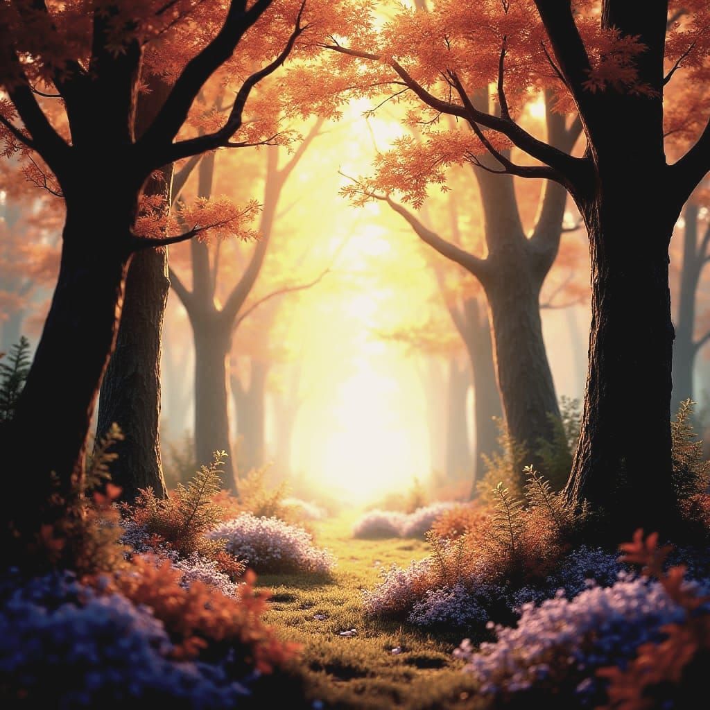 Fairytale Autumn Forest with Filtered Light