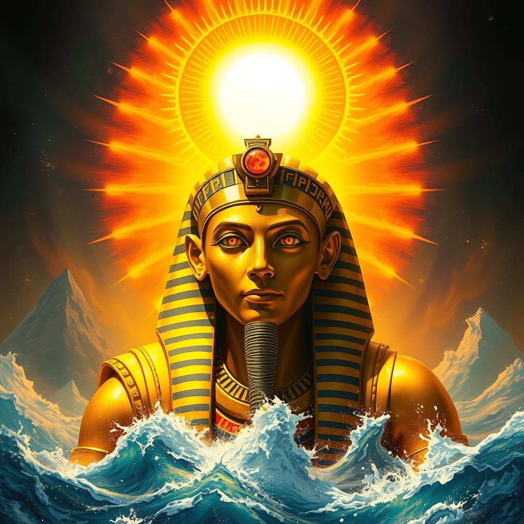 Egyptian Sun God Rising from Cosmic Waters