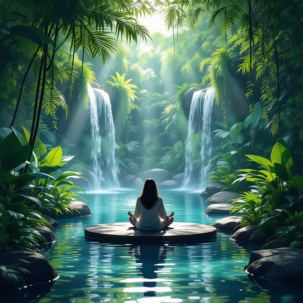 Serene Sanctuary of Nature with Flowing Water