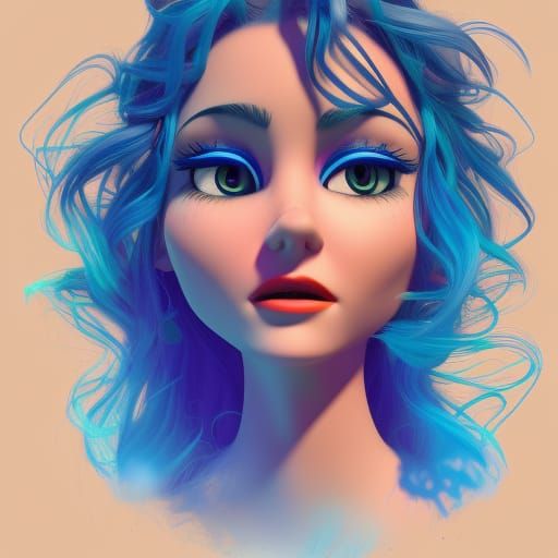 Gypsy Girl with Blue Hair: 3D Digital Art