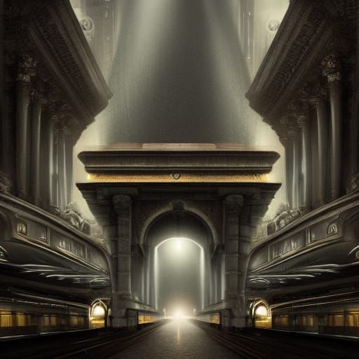 Dramatic Night Scene Inside a Subway Station