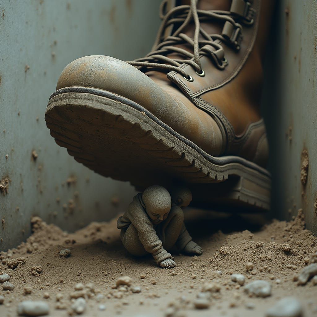 Tiny Human Under Giant Shoe: Gritty Realism
