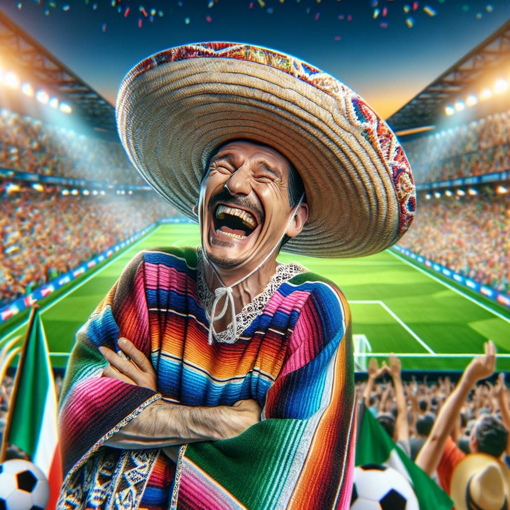 Joyful Man in Traditional Mexican Attire Laughing