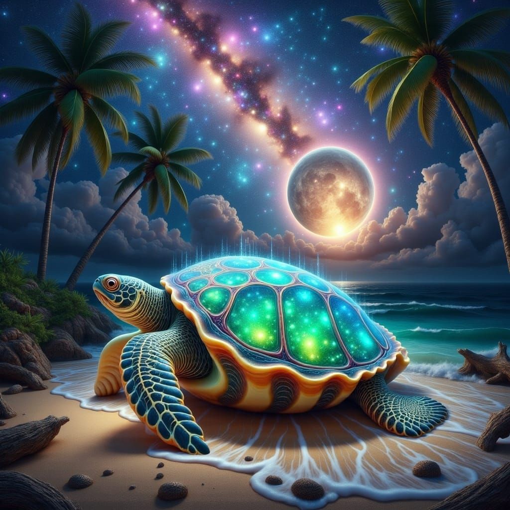 Ethereal Turtle Glows Under Milky Way and Lunar Eclipse