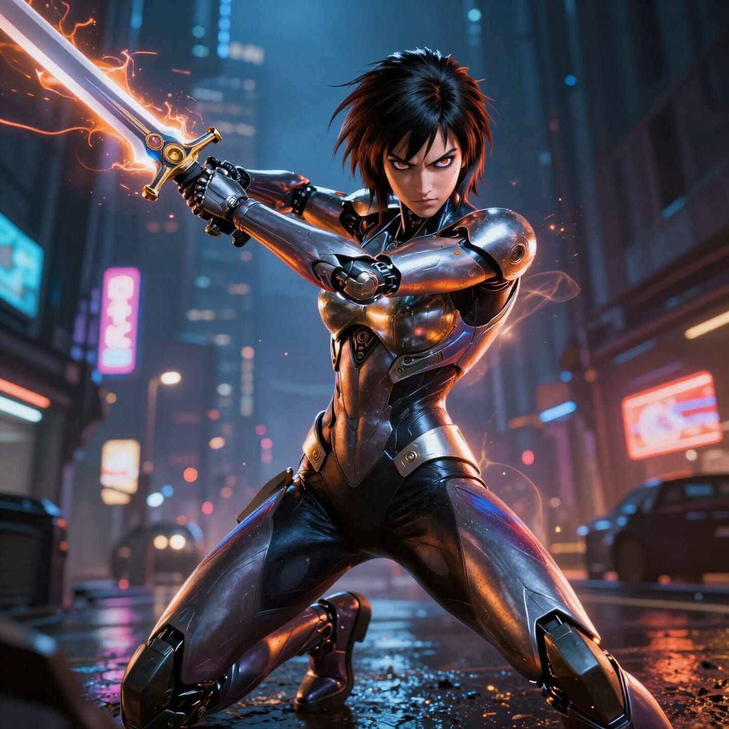 Cyborg Warrior in Action with Plasma Sword