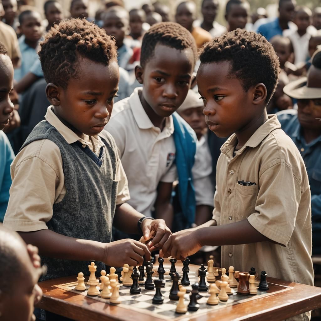 Intense Chess Game Between Two African Boys