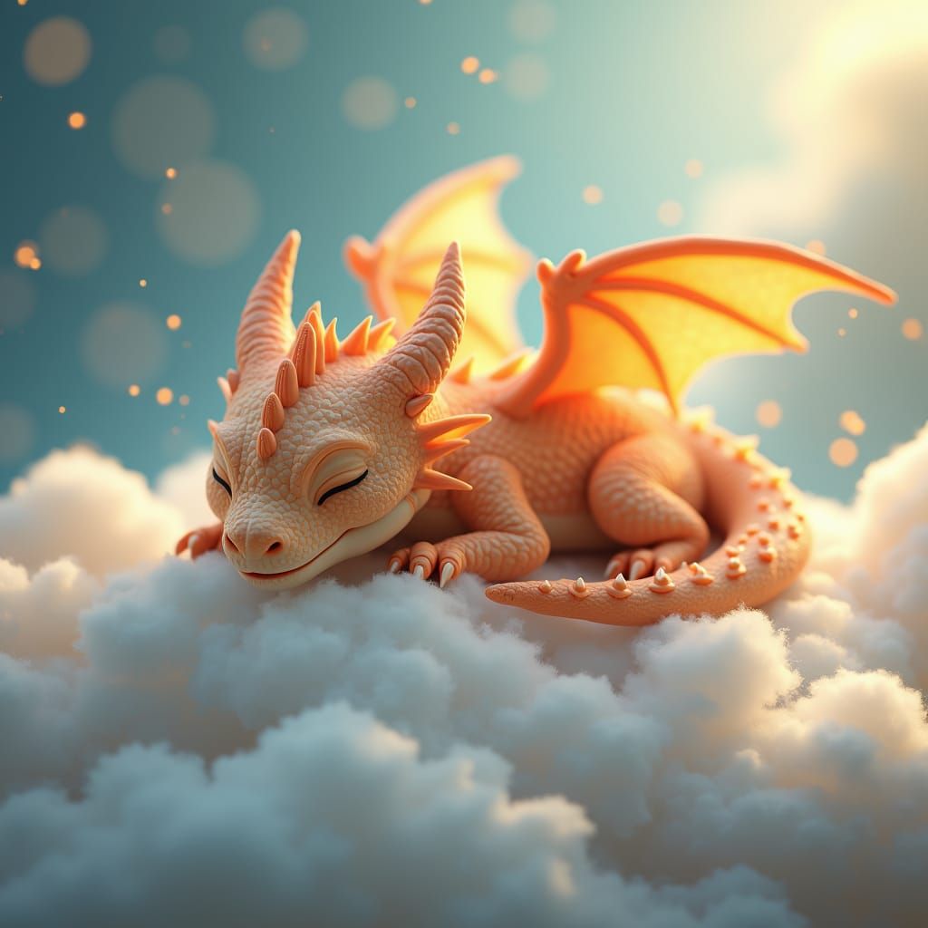 Peaceful Dragon Cub Napping on Cloud