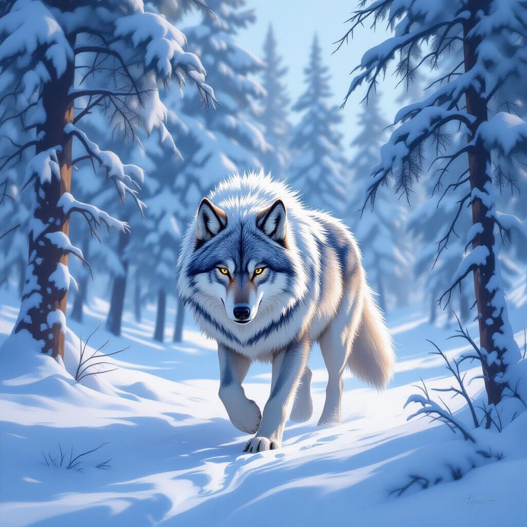 Direwolf in Arctic Woods: Atmospheric Digital Art